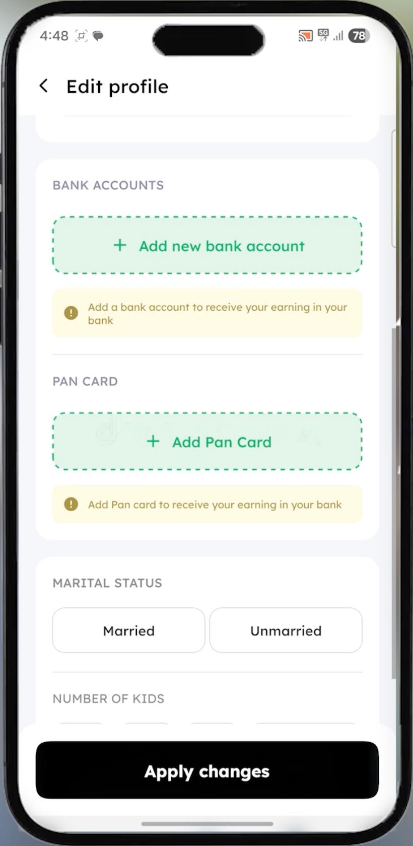 अपना बैंक अकाउंट और पैन ऐड करें